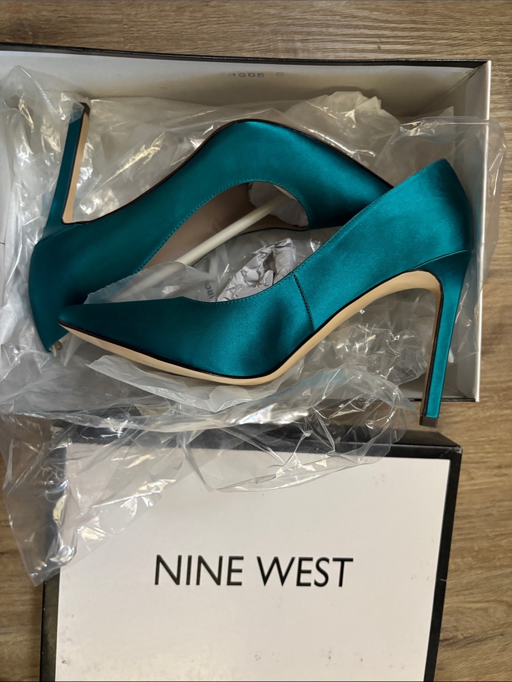 Nine West Teal Satin Pointed-Toe Pumps